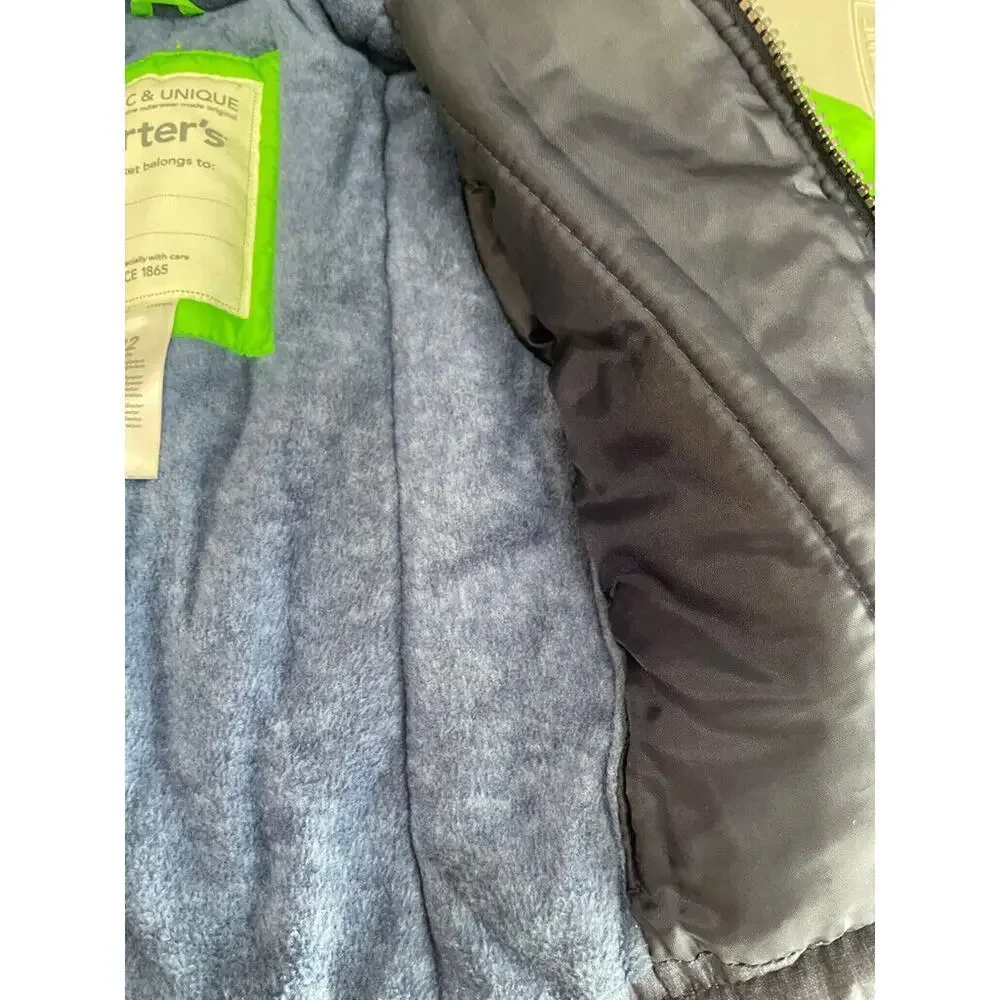 CARTERS HOODED PUFFER JACKET SZ 12 MONTHS BABY KAWAII COLORBLOCK COAT GREEN/BLUE